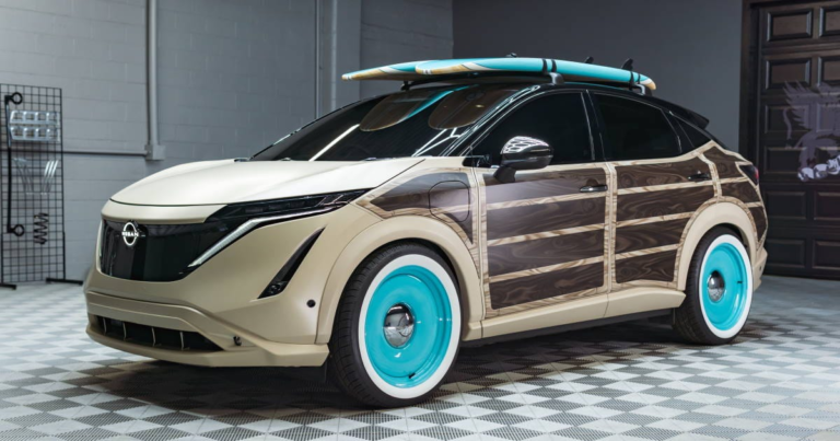 Nissan Brings Surf-Themed Ariya, Leaf-Swapped Sunny EVs to SEMA 2022