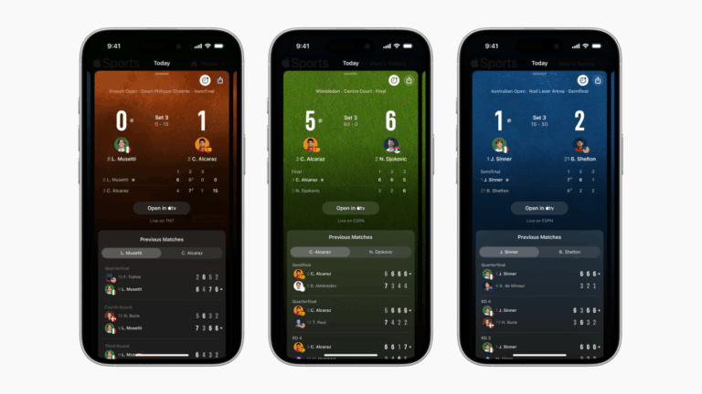 Apple Sports app adds live tennis scores and a redesigned home screen