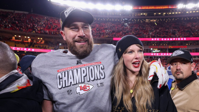 Taylor Swift and Travis Kelce jam out to ‘Love Story’ with NFL tight end George Kittle