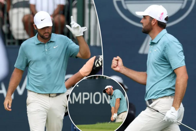 Scottie Scheffler holes 82-foot chip shot at BMW Championship