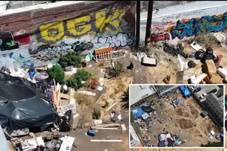 LA residents fume over sprawling homeless encampment with tennis court, BBQ pit, and garden