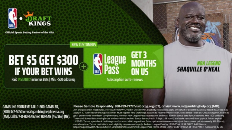 DraftKings promo code: Get $300 bonus, 3 months of NBA League Pass for Falcons-Bills, Bears-Commanders