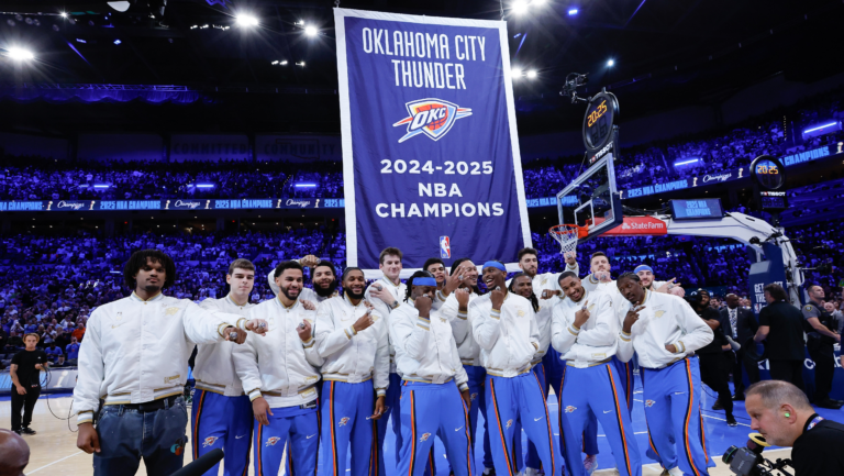 Thunder receive rings, raise banner
