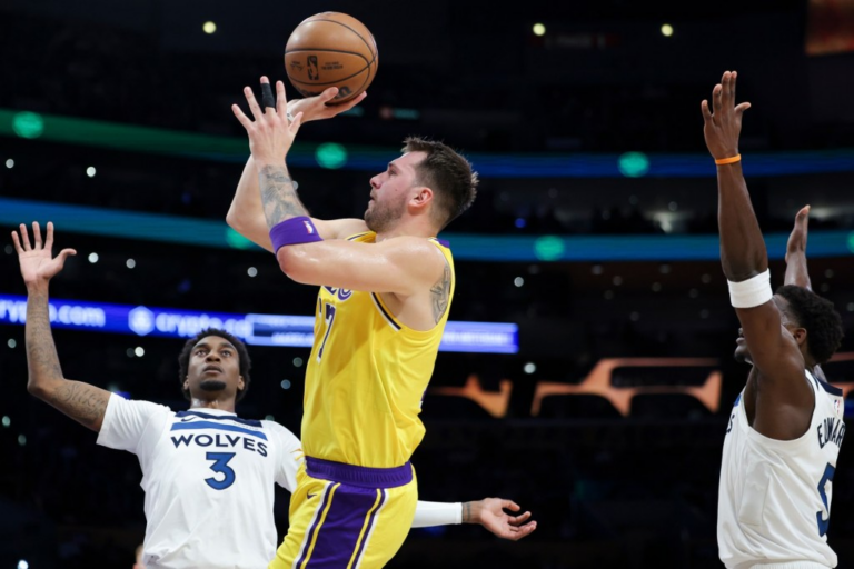 Luka Doncic scores 49 as Lakers top Timberwolves for 1st win