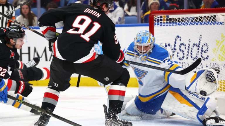 Hofer makes 27 saves and Joseph scores short-handed as Blues blank Sabres 3-0