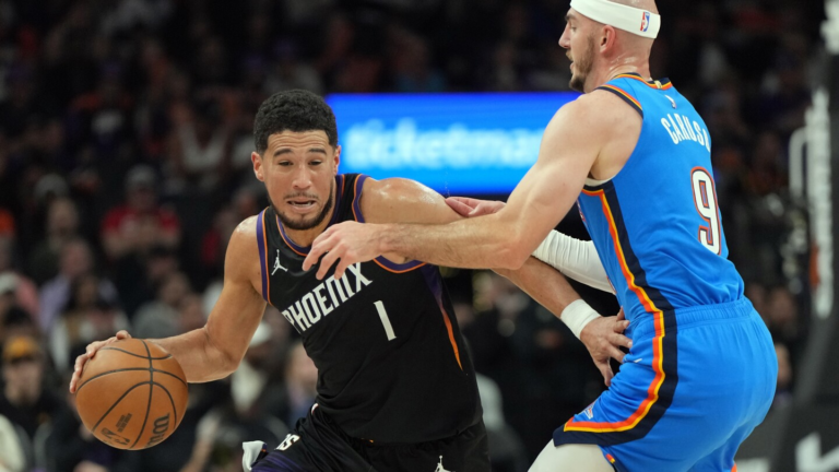 Devin Booker hits a 3-pointer with 0.7 seconds left to lift Suns over NBA-best Thunder 108-105